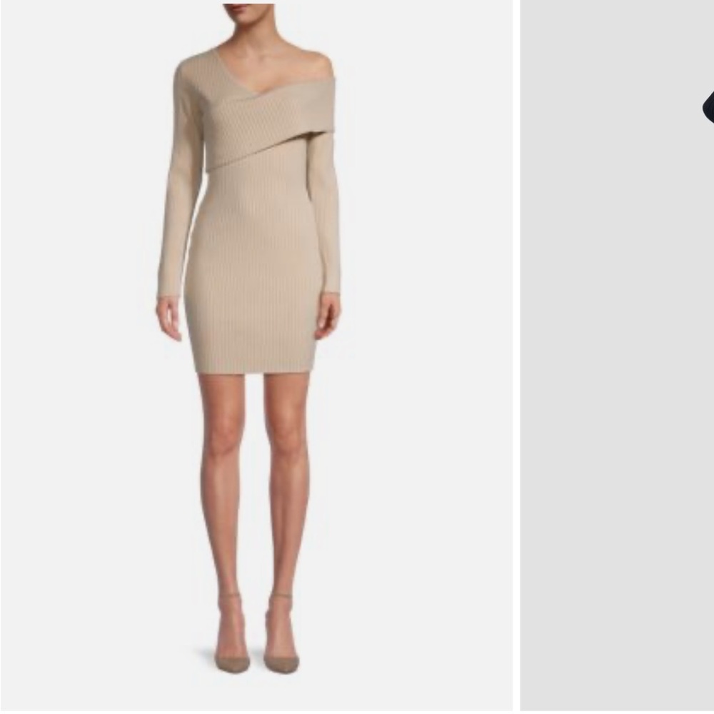 Asymmetrical off the shoulder Bebe dress